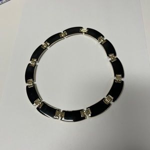 Goldtone and Black Modernist Overlay Design Link Chocker Necklace. Very unique